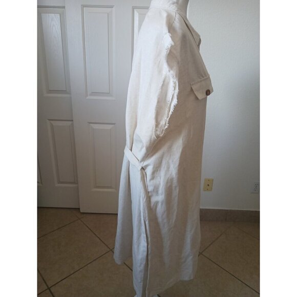 Mlle Gabrille Women's Button Front Shirt Dress Size 2X Cream Belt Collared Boho - Picture 5 of 16